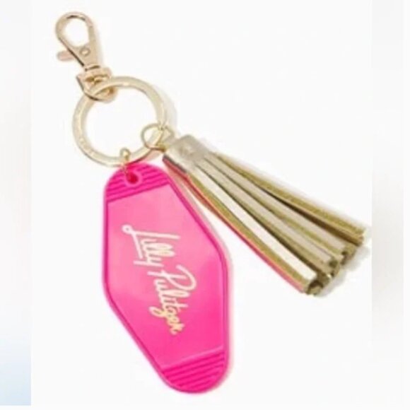 Lilly Pulitzer Accessories - Lilly Pulitzer Retro Pink Tag Keychain Key Ring Gold Metallic Tassel GWP NWT